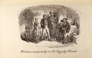 Charles Dickens（1812-70）の「David Copperfield」より、「Peggotty氏の暖炉のそばに突然到着」 作： Hablot Knight Browne